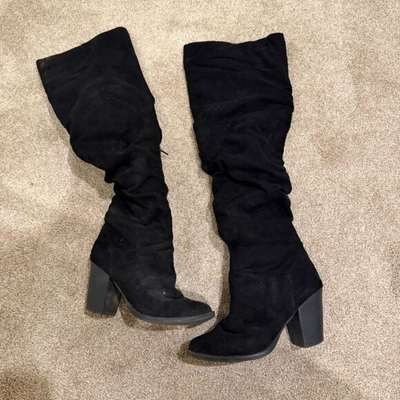 Black Knee High Soft Faux Suede Heel Boots Size 6 - Picture 2 of 6